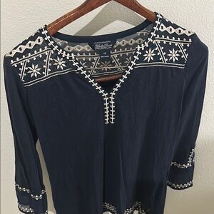 Lucky Brand Blue Embellished Tunic with V-Neck